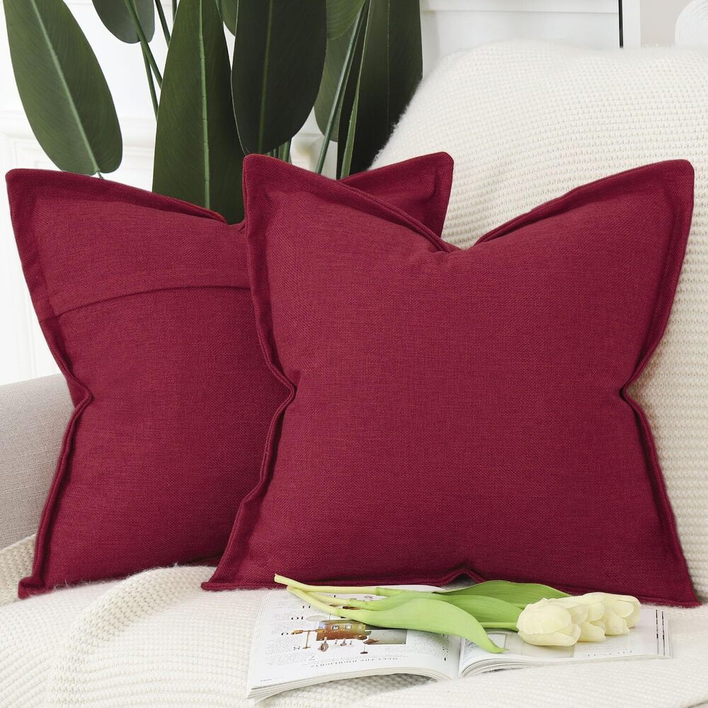 4490 Set of 2 Linen Throw Pillow Covers with Broad Edge Soft Boho